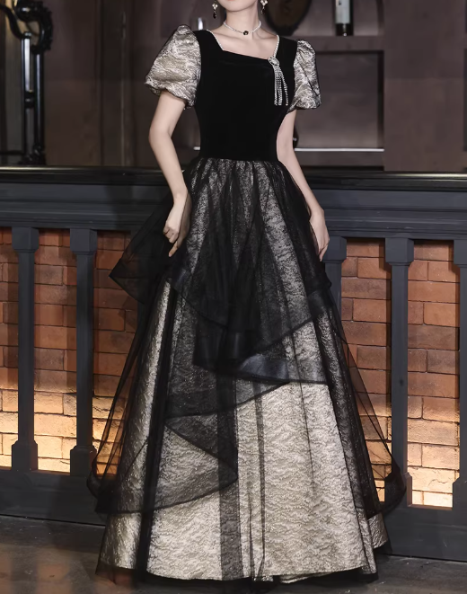 Elegant Prom Dress Square Neck Pleated Tulle Gala Dress Evening Dress Formal Dress D4510