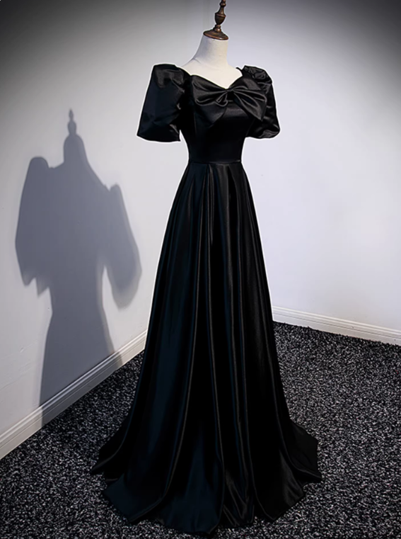 Elegant Prom Dress Black V-neck Pleated Gala Dress Evening Dress Formal Dress D4516