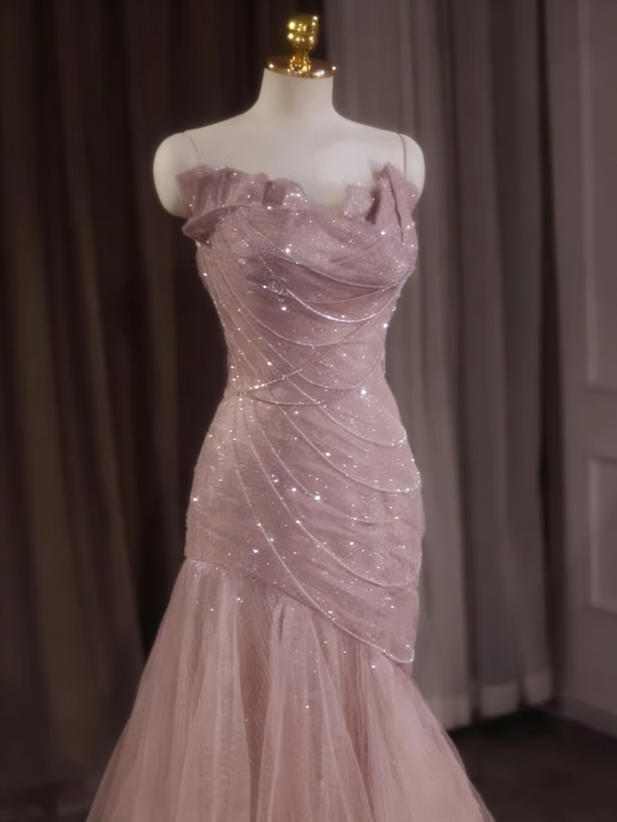 Stunning Prom Dress Strapless Pleated Tulle Mermaid Gala Dress Evening Dress Formal Dress D4549