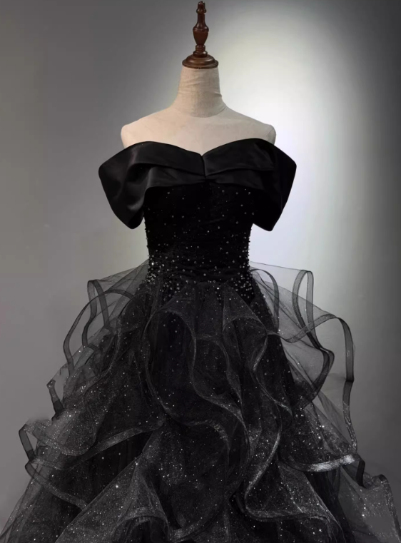 New Arrival Prom Dress Black Off Shoulder Tulle Gala Dress Evening Dress Formal Dress D4553