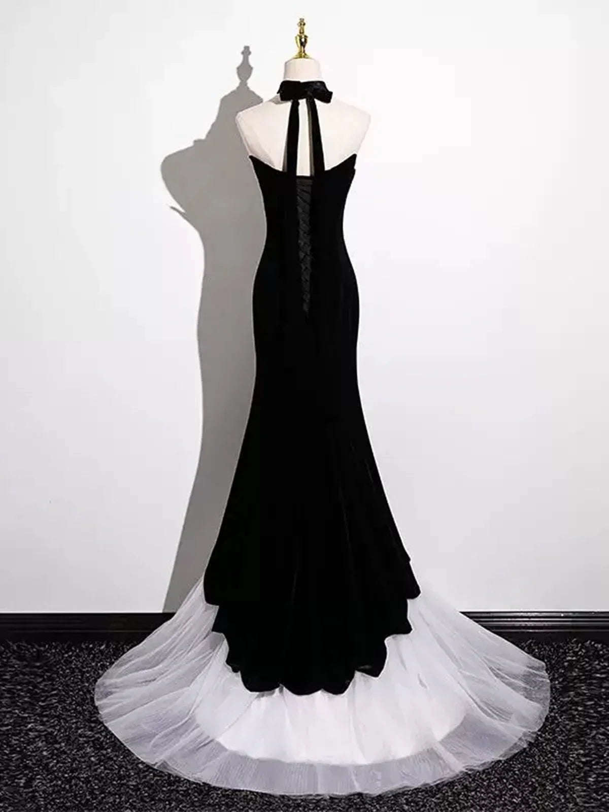Black and White Mermaid Long Formal Dress, Black and White Prom Dress MD7623