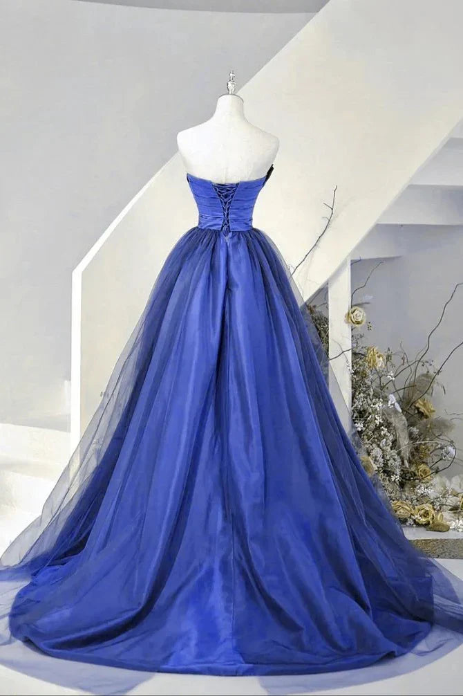 Blue Strapless A-Line Long Formal Party Gown Prom Dress MD7692