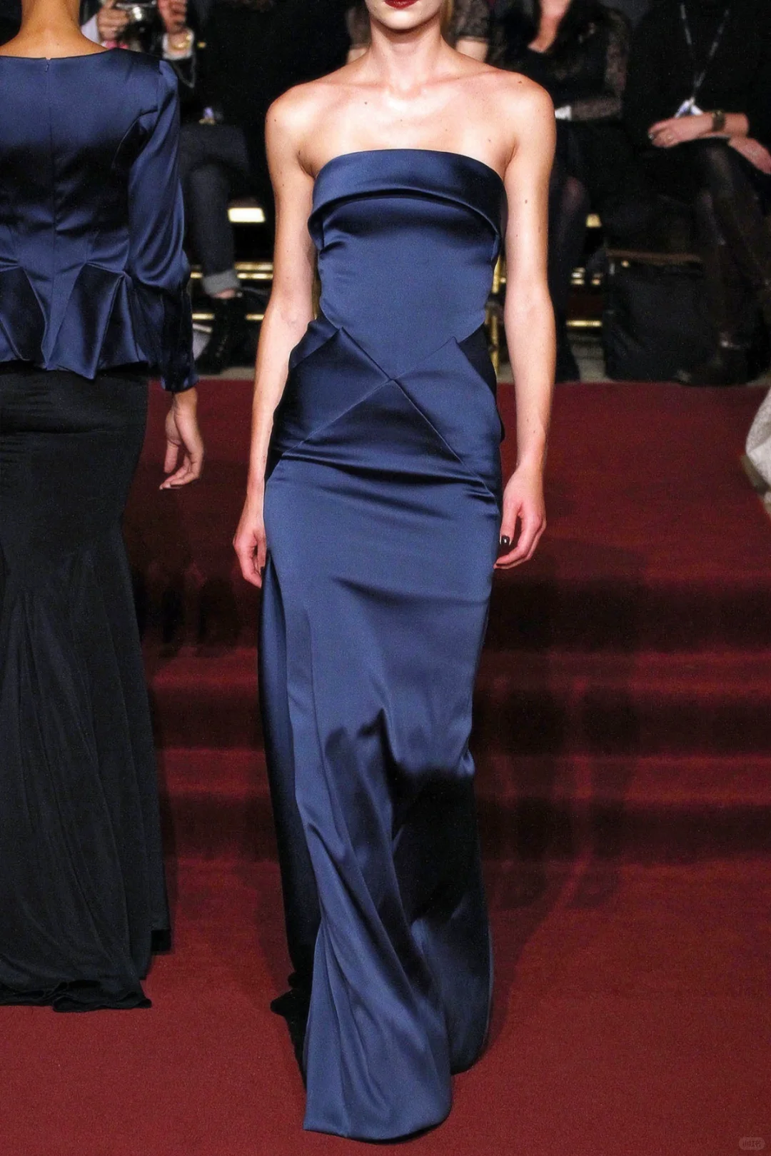 Vinatge Simple Sheath Strapless Navy Blue Satin Long Prom Dress SH4972