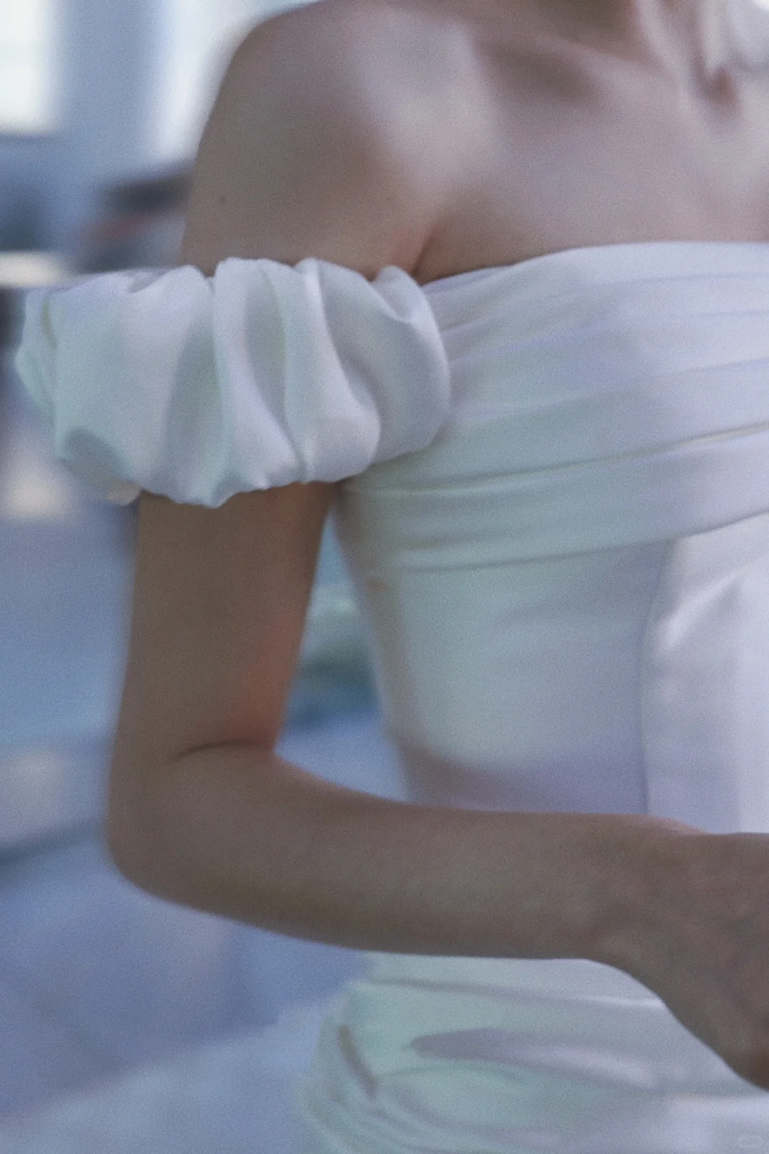 Sweety White Ball Gown Off the Shoulder Satin Long Wedding Dress SH5155