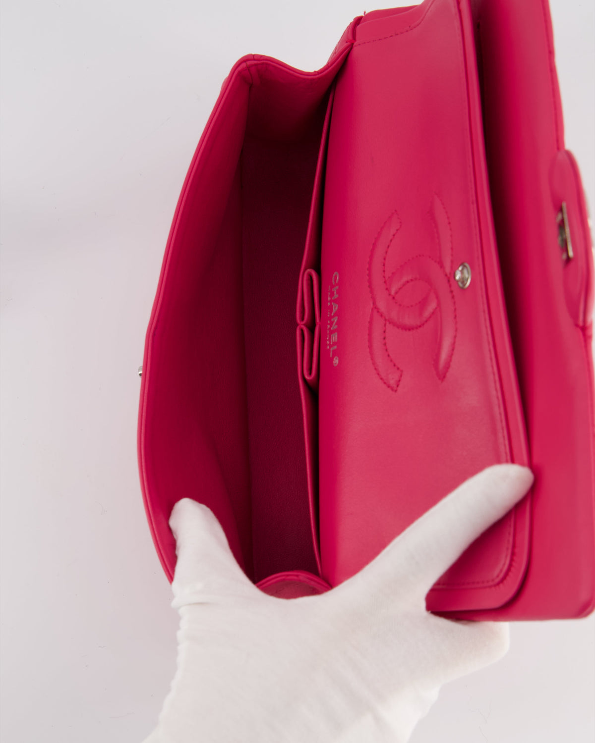 Chanel Hot Barbie Pink Medium Classic Double Flap Bag in Lambskin Leather with Silver Hardware