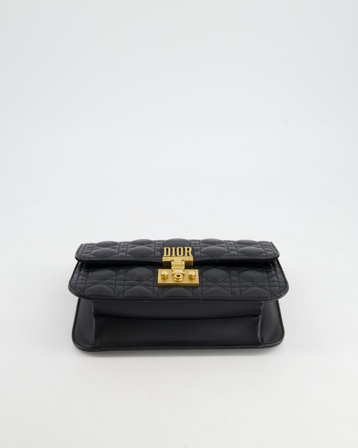 Christian Dior Black Leather Dior Addict Flap Bag with Antique Gold Hardware