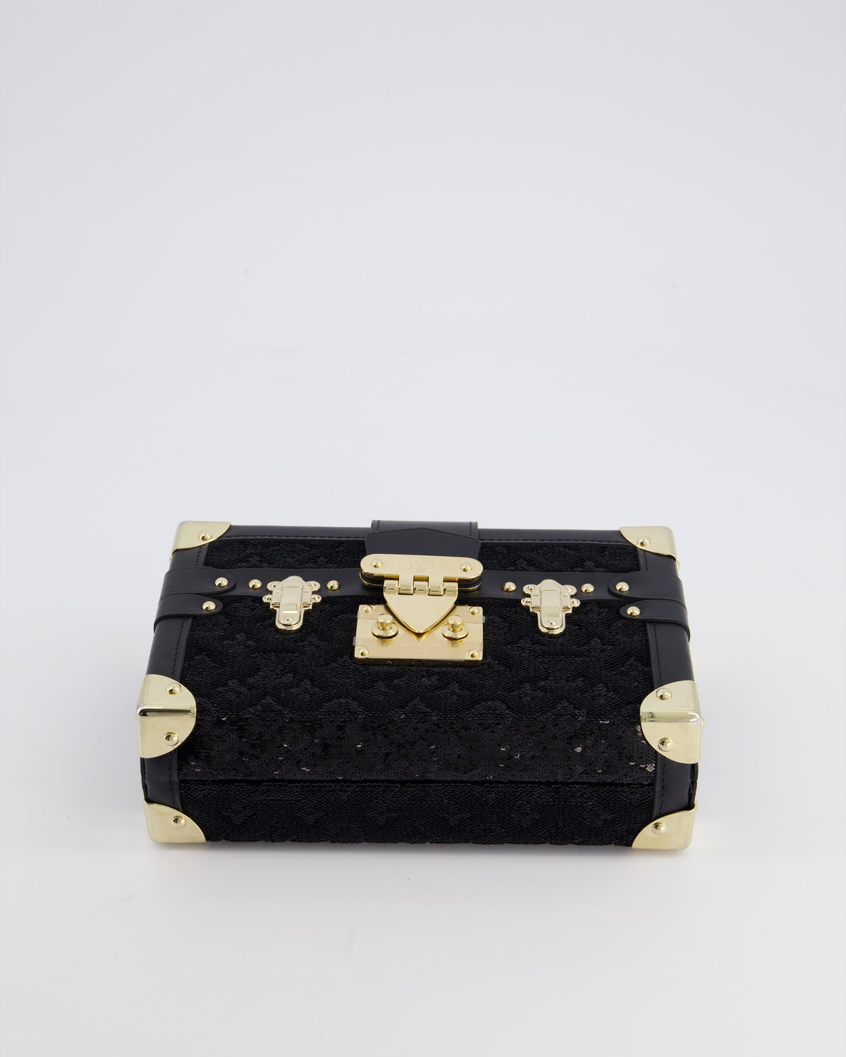*HOT* Louis Vuitton Sequin Black Petite Malle Monogram Handbag with Gold Hardware