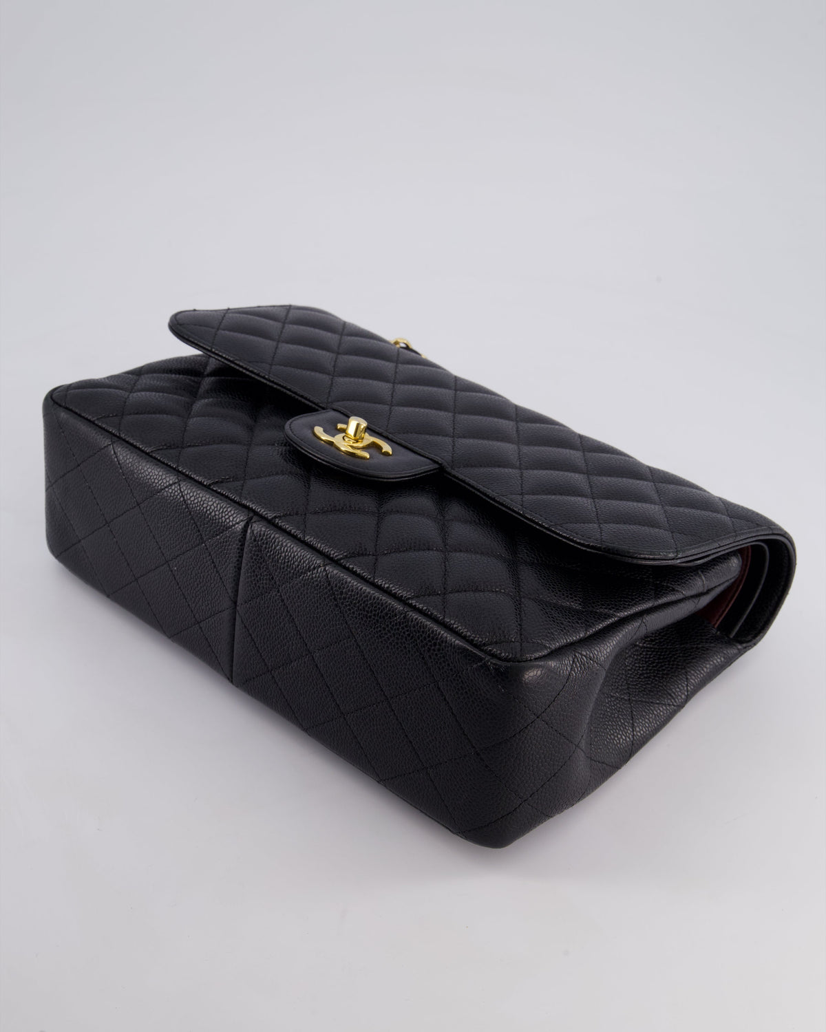 Chanel Black Jumbo Classic Double Flap Bag in Caviar Leather with Gold Hardware