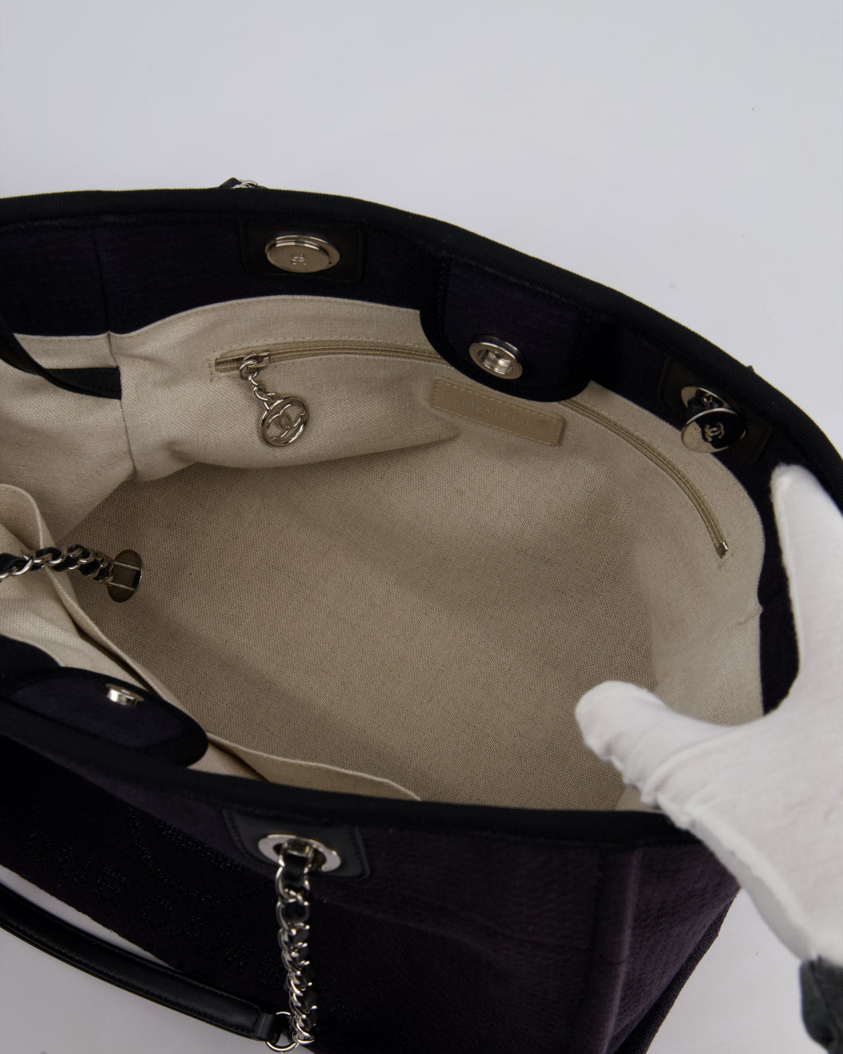 Chanel Black Small Canvas Deauville Tote Bag with Silver Hardware