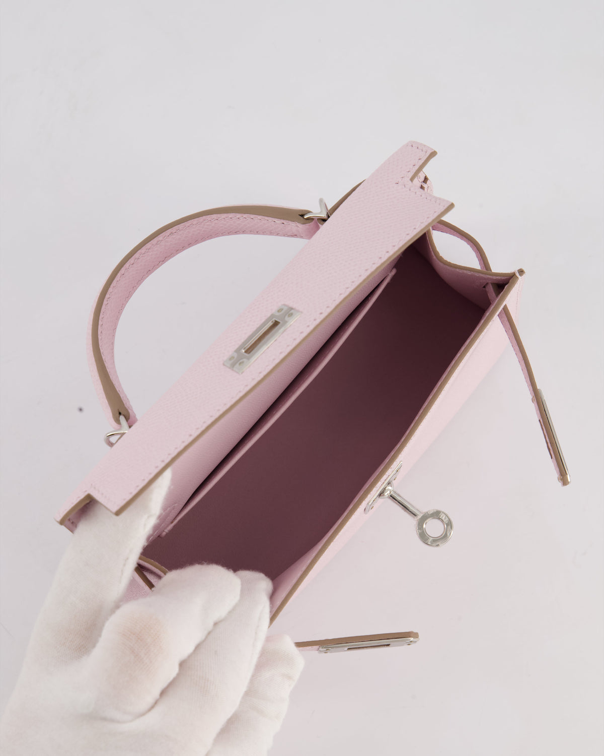 *HOT* Hermès Mini Kelly II 20cm Bag In Mauve Pale Epsom Leather with Palladium Hardware