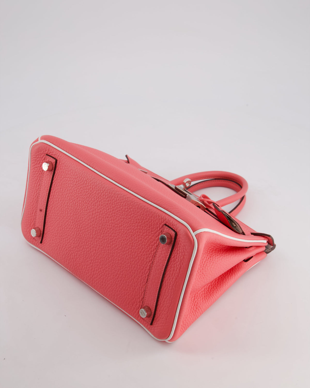 *RARE* Hermès Birkin HSS 25cm Retourne in Rose D'Ete and White Clemence Leather with Palladium Hardware 