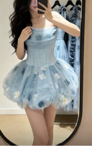 Vintage Homecoming Dress Strapless Tulle Applique Short Pleated Prom Dress Back to School Outfits Party Dress D6046
