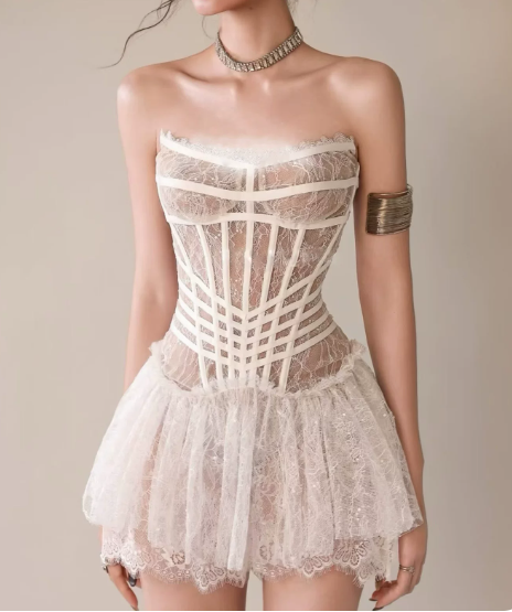 Charming Homecoming Dress Strapless Lace Prom Dress Back to School Outfits Party Dress D6307