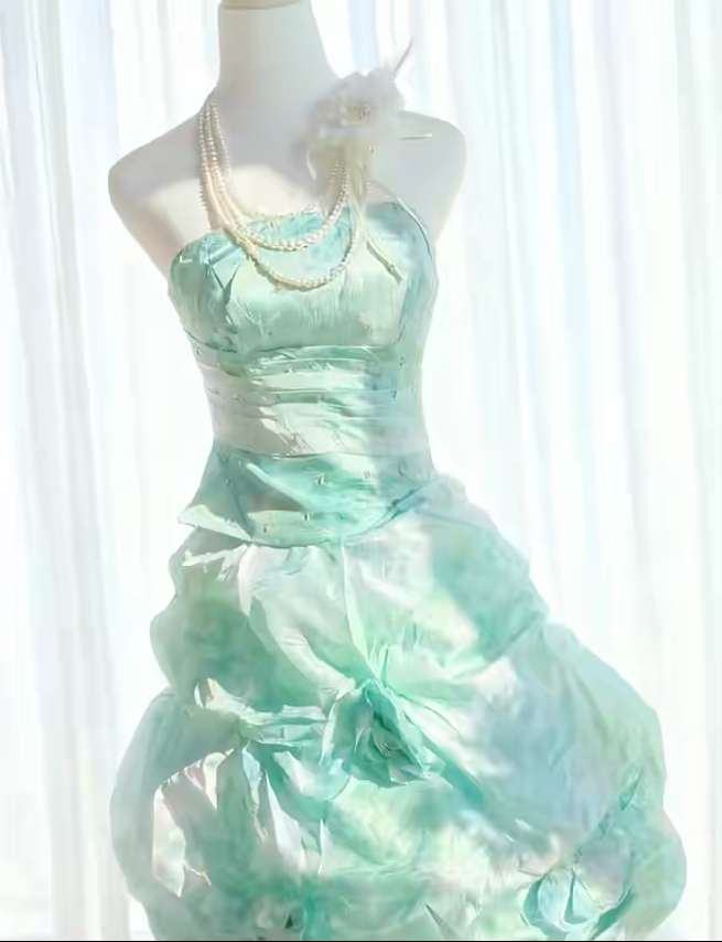 Stunning Homecoming Dress Strapless Pleated Flower Back to School Outfits Party Dress D6444