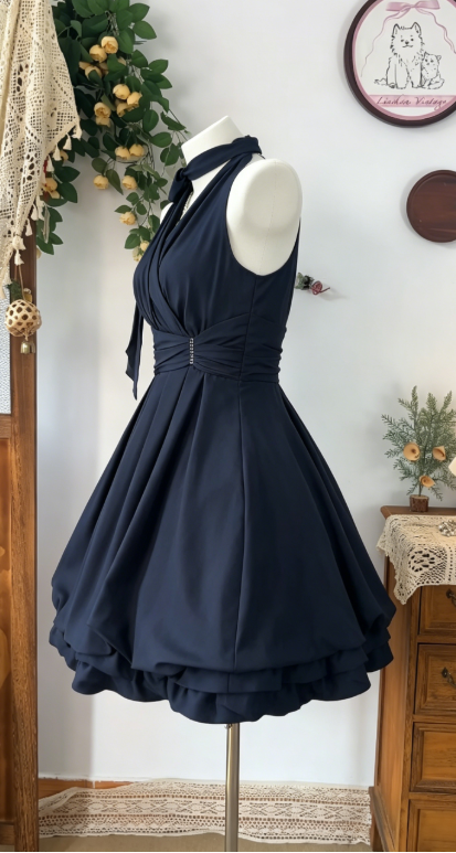 Beauty Homecoming Dress Halter Pleated Back to School Outfits Party Dress D6495