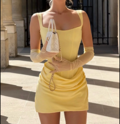 Charming Homecoming Dress Square Pleated Prom Dress Back to School Outfits Party Dress D6306