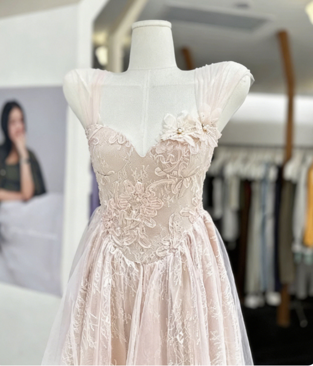 Sweet Homecoming Dress Sheer Strap Lace Flower Back to School Outfits Party Dress D6574