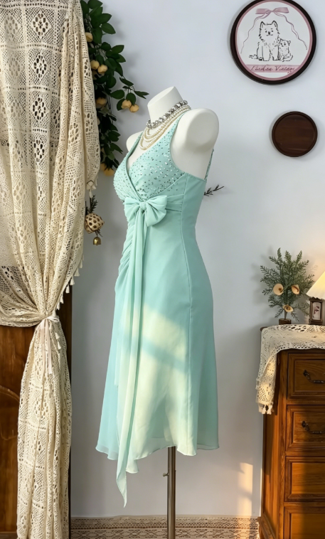 Beauty Homecoming Dress Spaghetti Strap Bowknot Rinestone Back to School Outfits Party Dress D6601