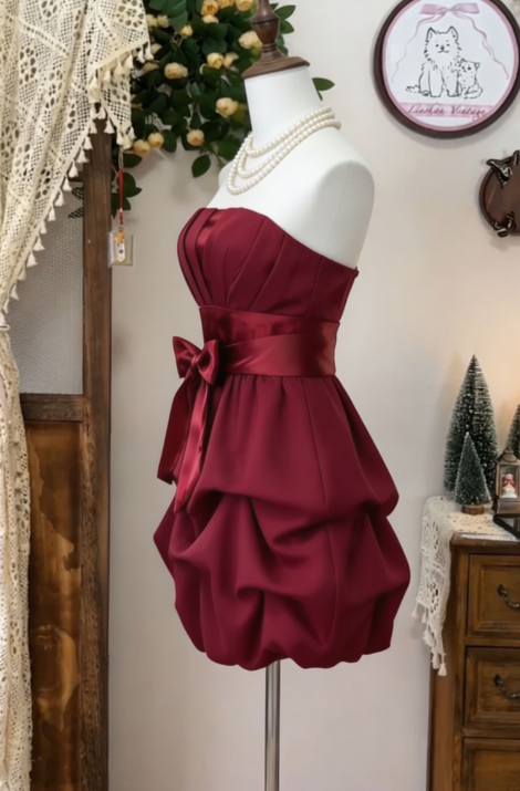 Sweet Homecoming Dress Strapless Bowknot Cascade Back to School Outfits Party Dress D6631