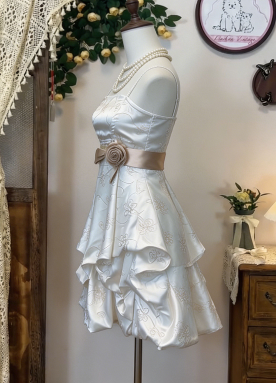 Sweet Homecoming Dress Spaghetti Strap Flower Cascade Back to School Outfits Party Dress D6632