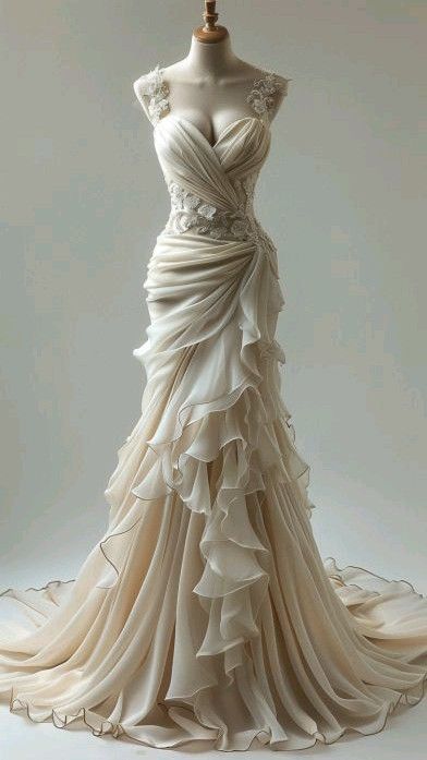 Vintage Sweetheart Mermaid Ruffle Design Beautiful A-Line Chiffon Lace Wedding Dress, D1592