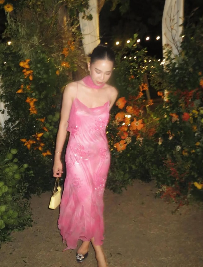 Vintage Gentle Pink Beaded Chiffon Prom Dress Party Dress Date Dress SH4886