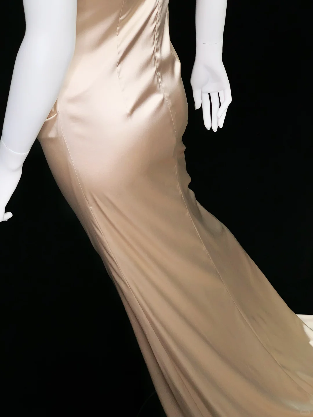 Vintage Champagne A Line Exquisite Pearls Satin Prom Dress Evening Dress SH5132