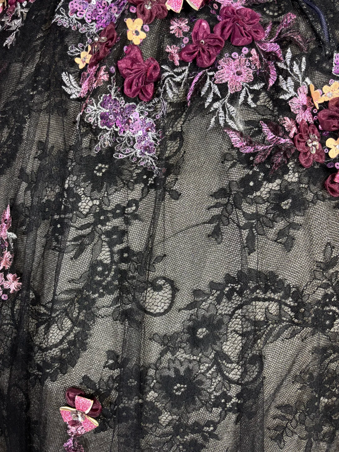 Vintage Black Lace Purple Appliques Ball Gown Strapless Prom Dress Sweet 16 Dress SH5799