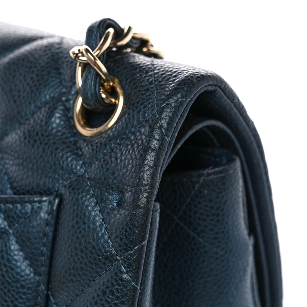 Metallic Caviar Quilted Jumbo Double Flap Dark Blue
