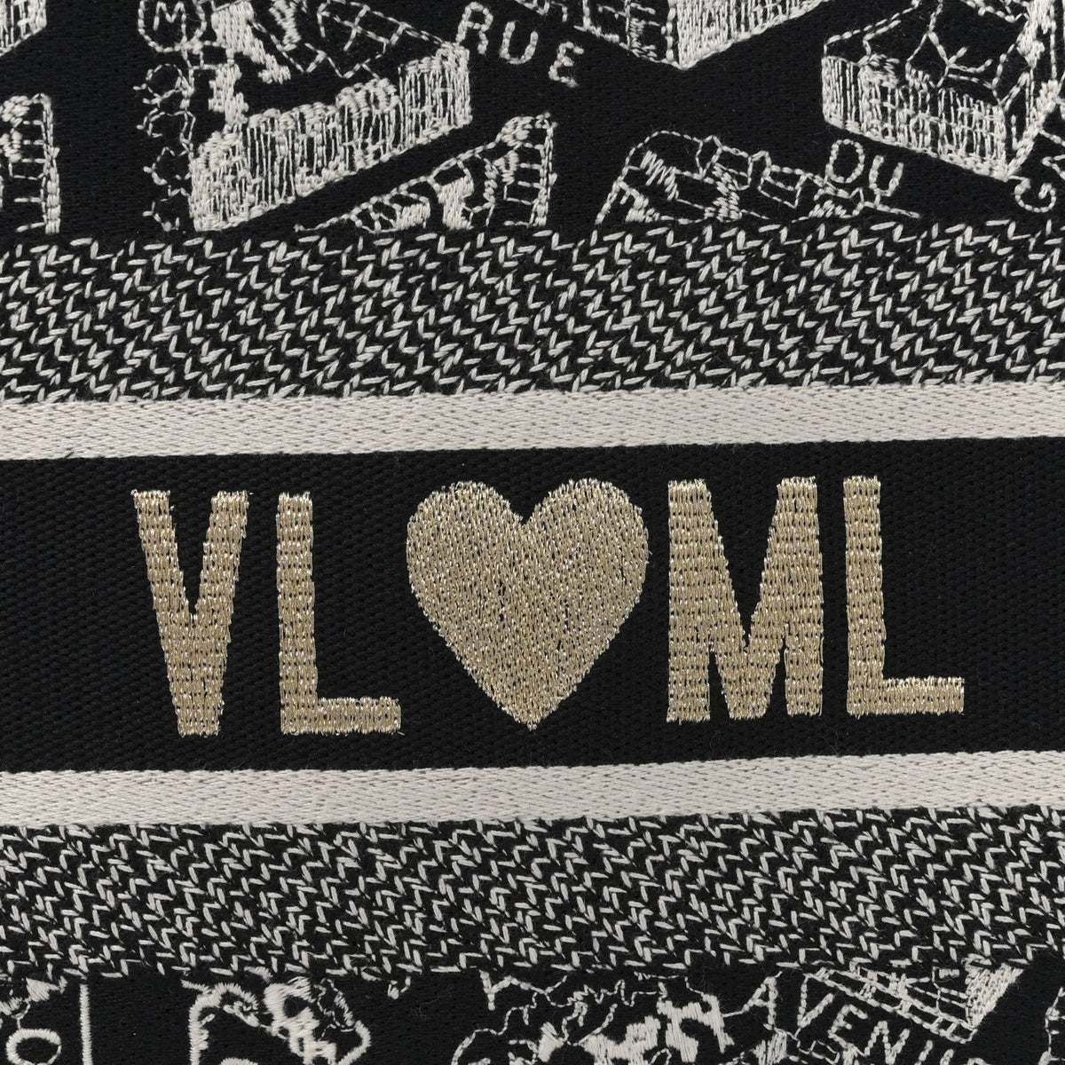 Canvas Embroidered Medium Plan De Paris Book Tote Black White