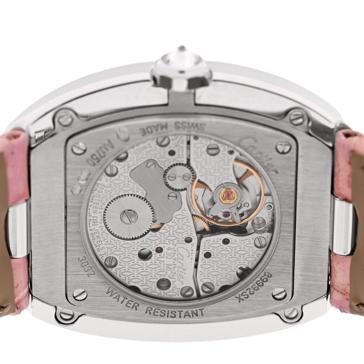 18K White Gold Alligator Diamond Bezel 33mm Baignoire Manual Winding Watch Pink