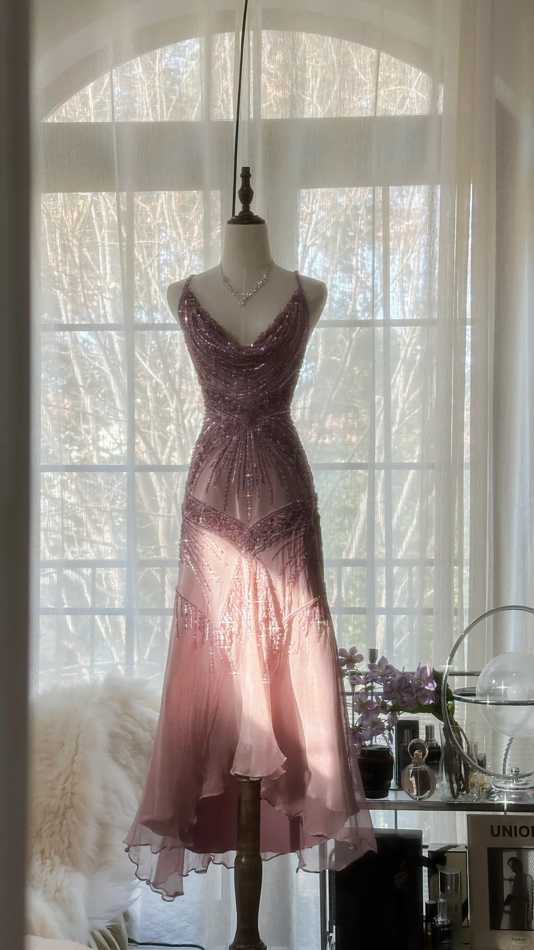 Vintage Elegant Purple Fairy Long Chiffon Spaghetti Strap Romantic Evening Dress Prom Dresses D1494