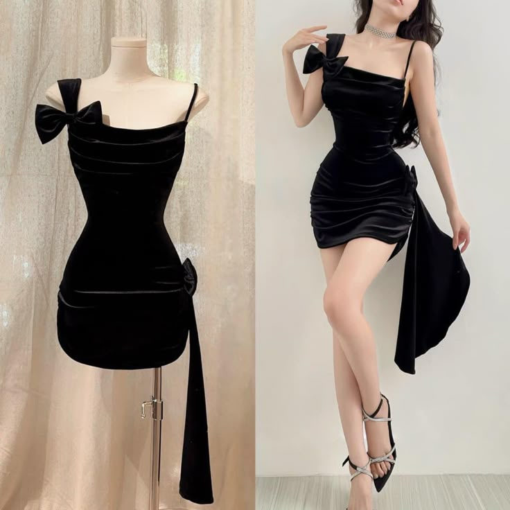 Charming Black Straps Sheath Velvet Short Party Dresses Birthday Outfits, D1137