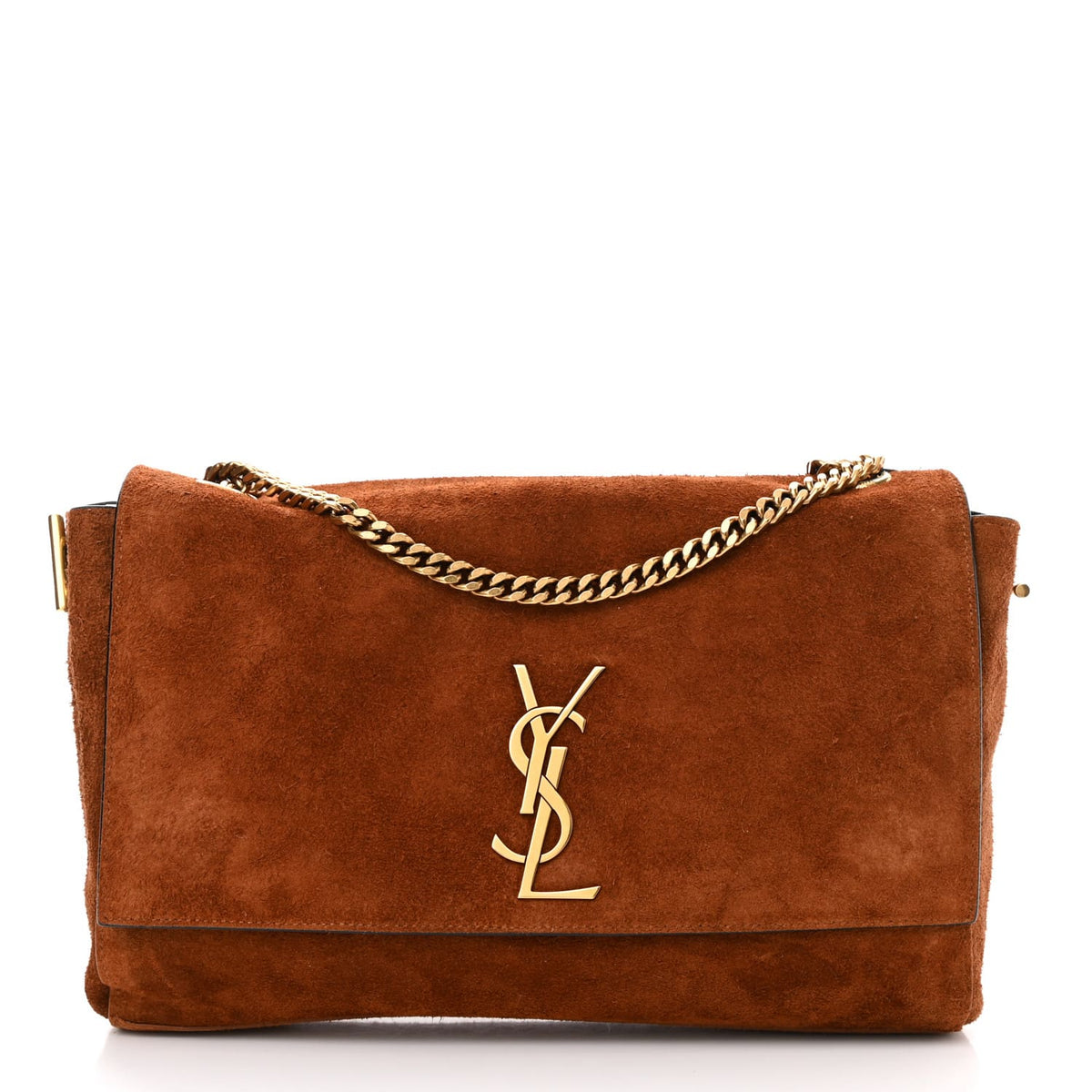 Saint Laurent Calfskin Crocodile Embossed Suede Medium Reversible Monogram Kate Satchel Military Taupe