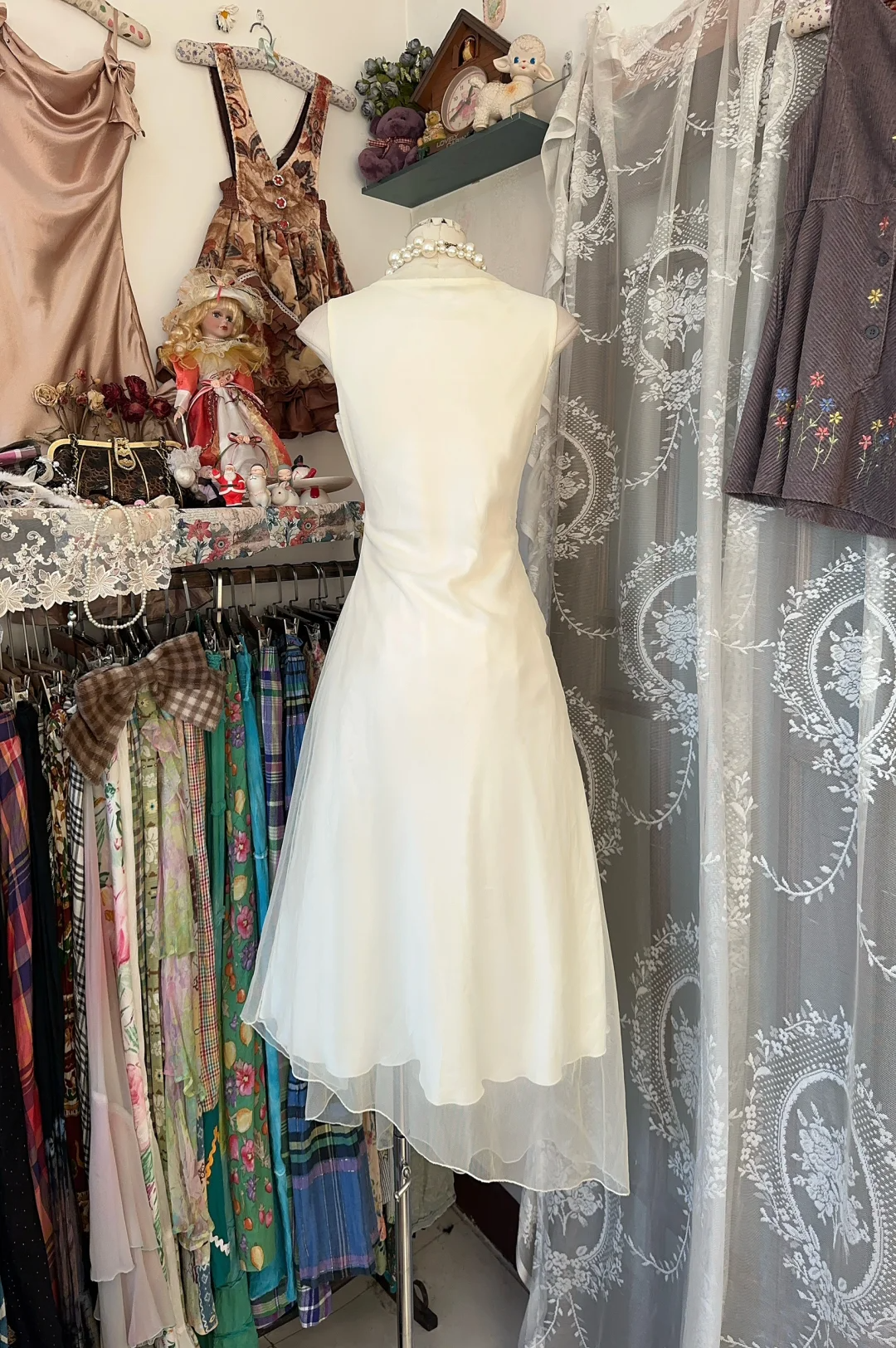 Light Ivory V Neck Sleeveless A-Line Vintage Long Evening Party Dress, D334