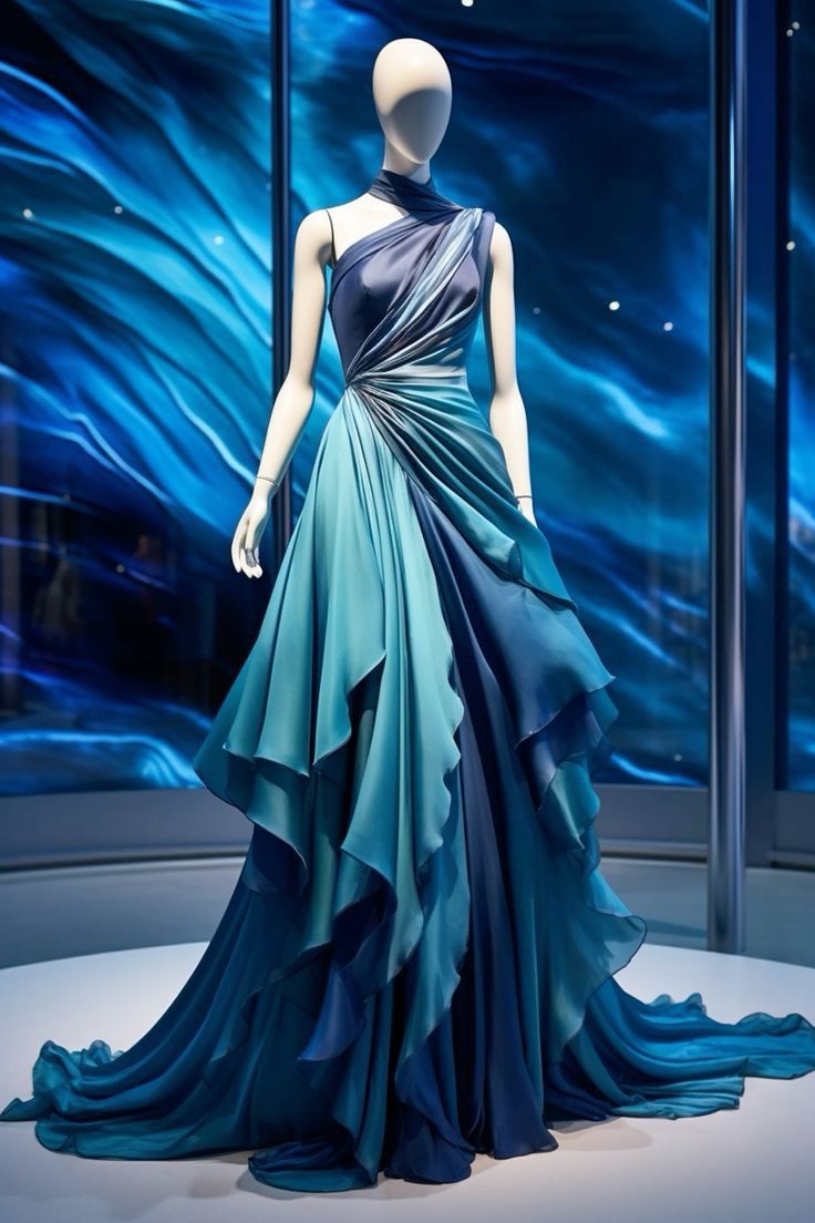 Blue One Shoulder A-Line Ombre Long Party Dress Formal Evening Gown, D432