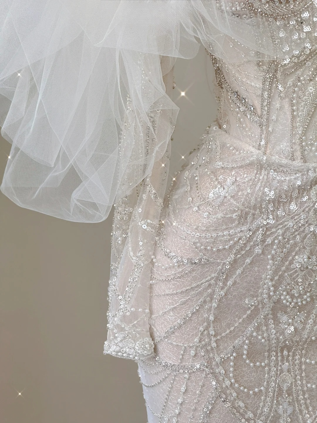 Stunning Off Shoulder Long Sleeves Beading Mermaid Wedding Dress Evening Gown, D469