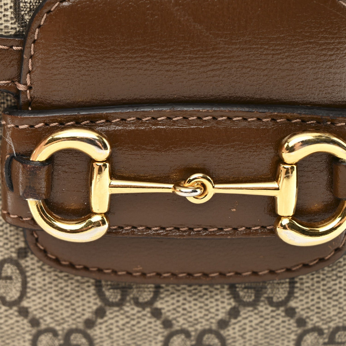GG Supreme Monogram Web Mini Horsebit 1955 Shoulder Bag Beige Brown Sugar
