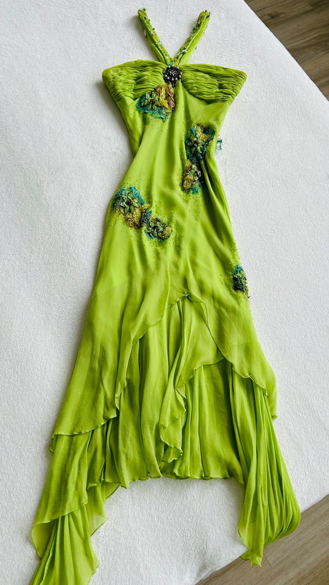 Green Straps Sheath Beading Chiffon Vintage Long Evening Party Dress, D572
