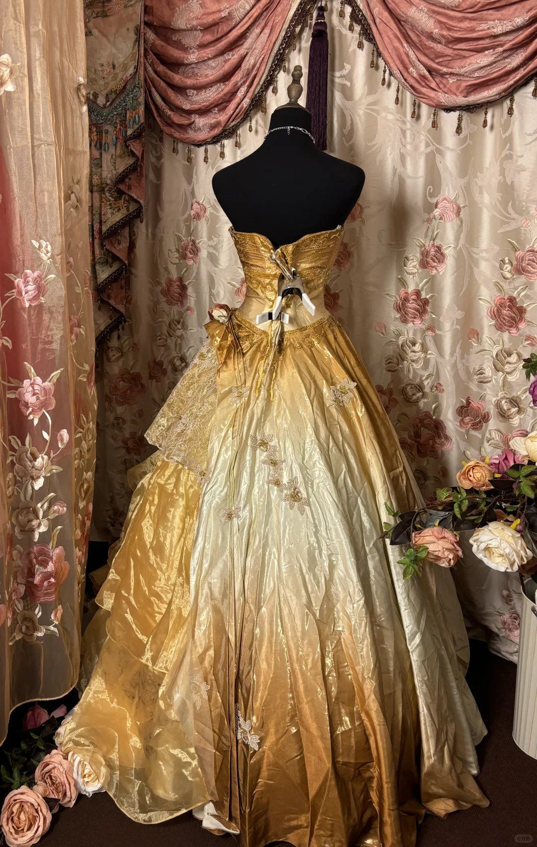Gradient Strapless Beading A-Line Satin Vintage Long Party Dress Evening Gown, D613
