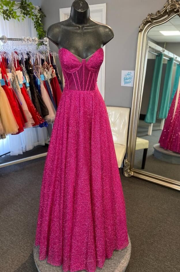Hot Pink Sweetheart A-Line Long Formal Prom Dress Evening Party Dress, D655