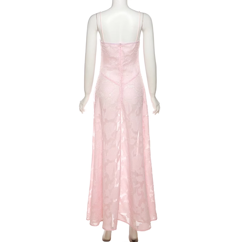 Vintage Pink Applique Spaghetti Strap Design A-line Party Dress, D1420