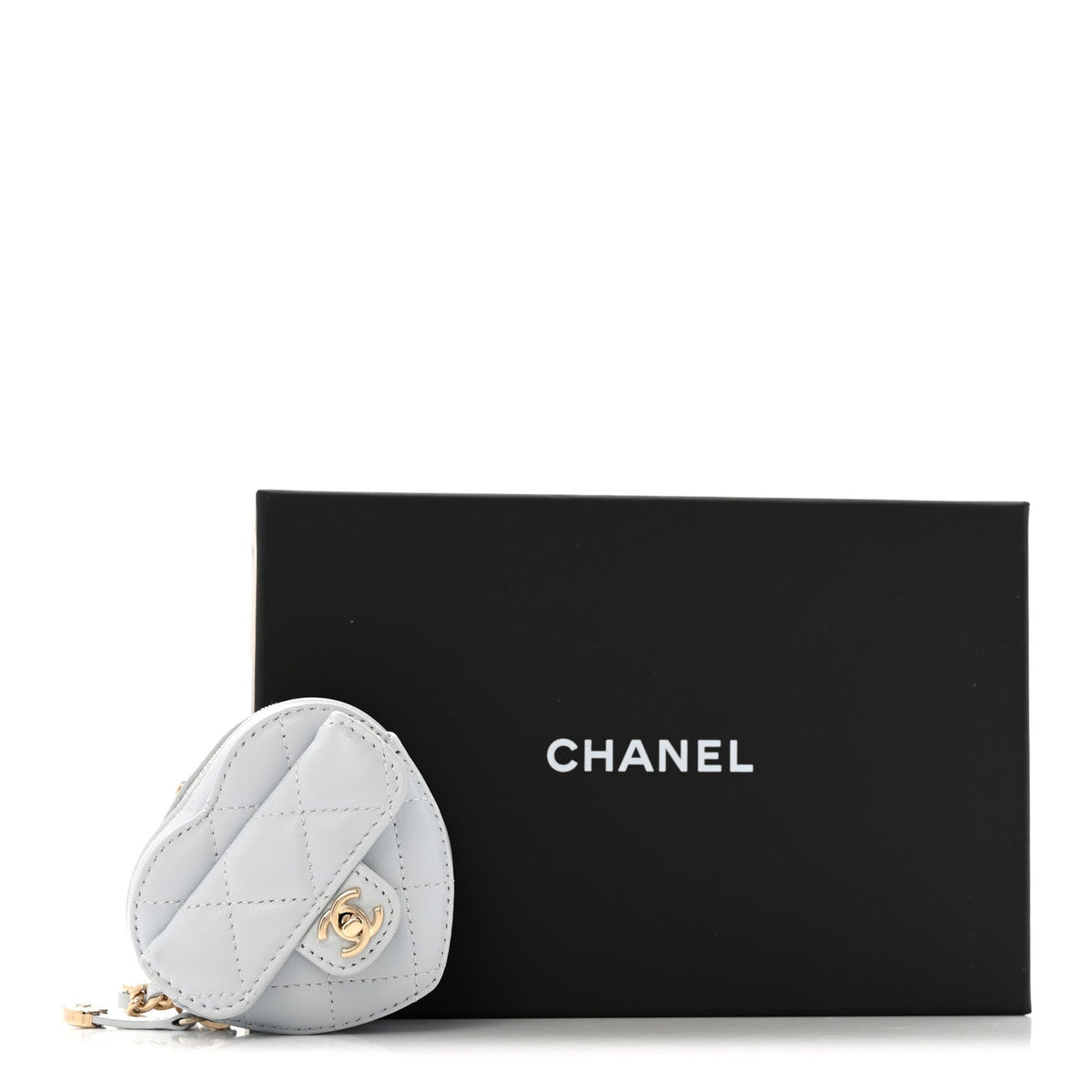 Lambskin Quilted CC Mini In Love Heart Bag Charm Light Blue