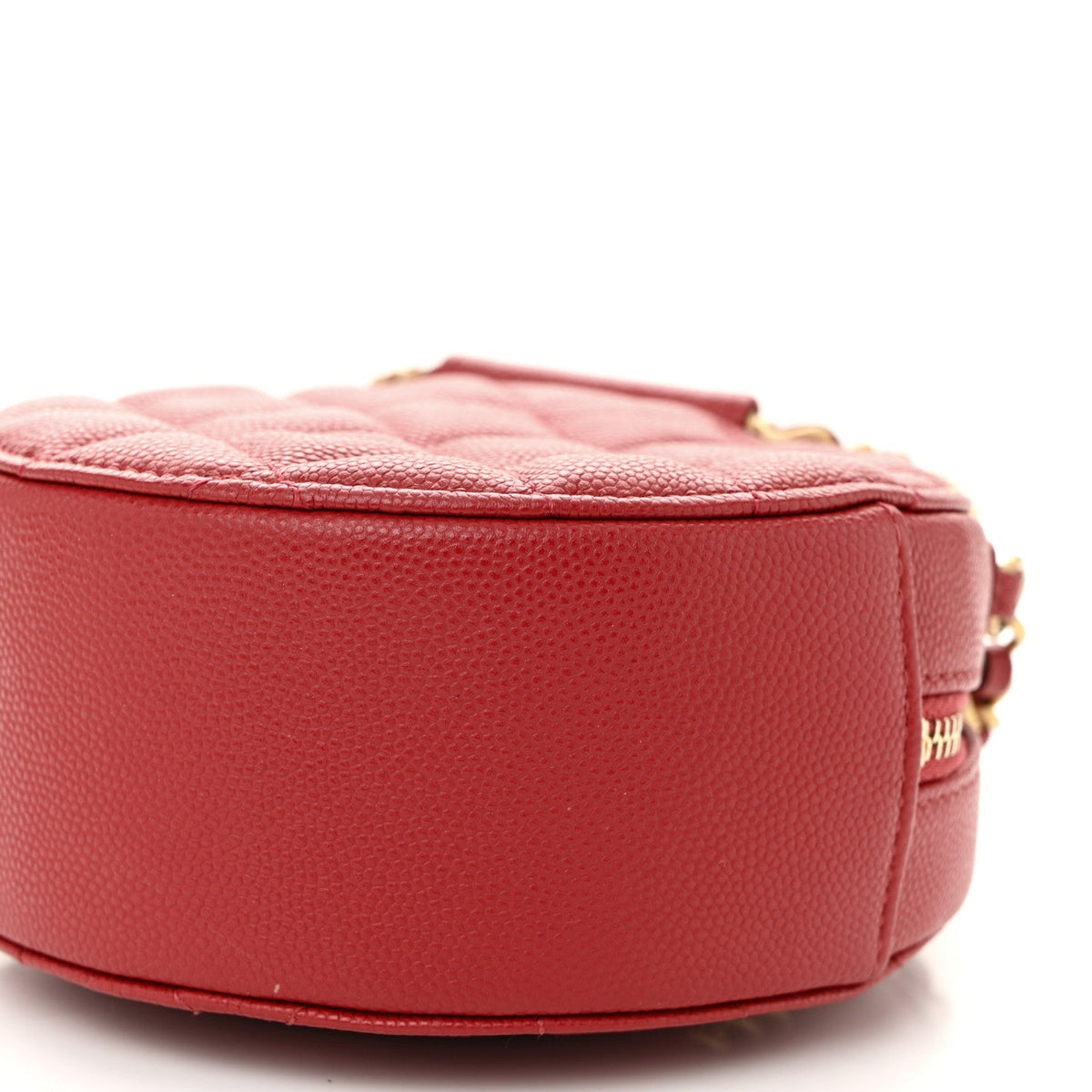 Caviar Quilted Chain Handle Round Clutch With Chain Bag Red