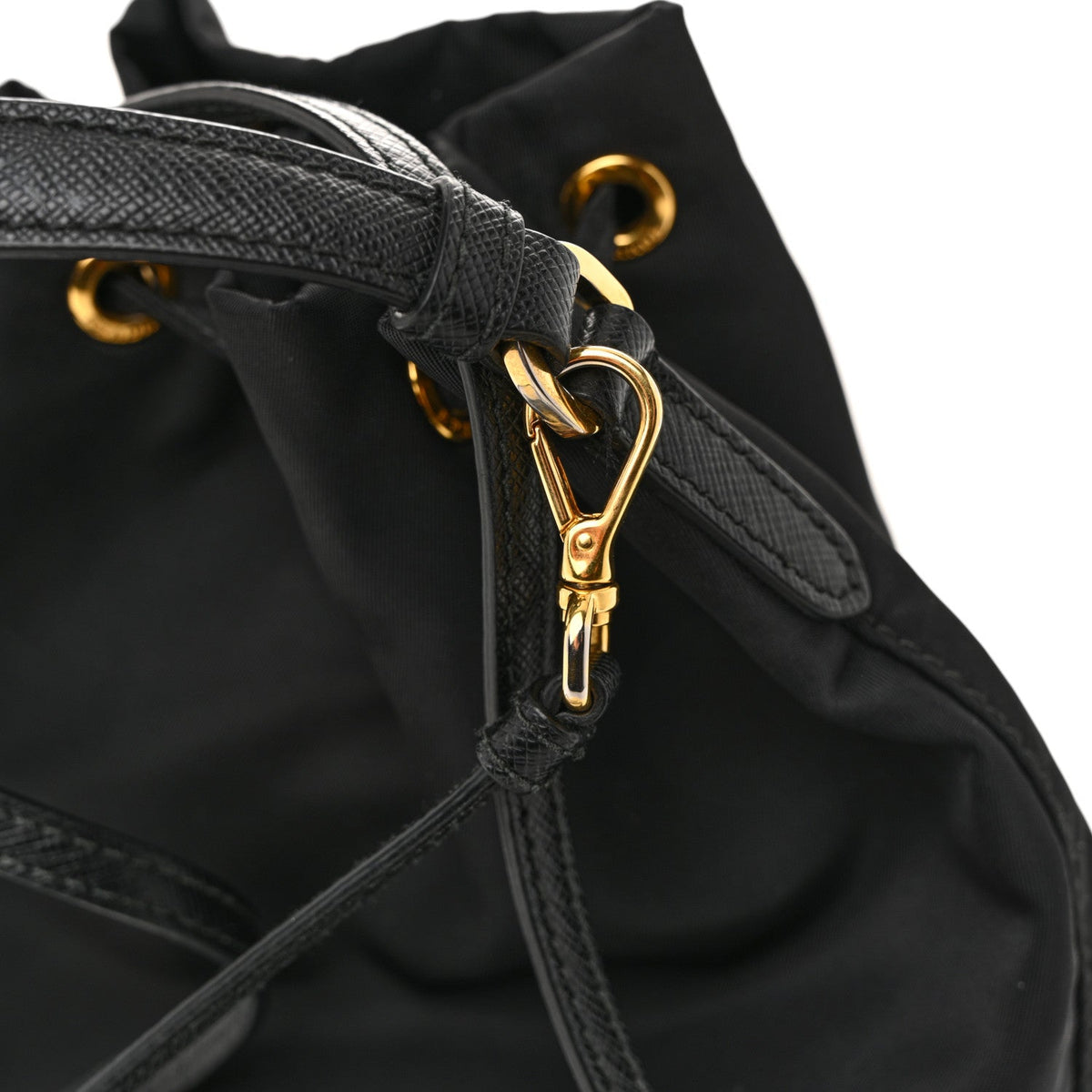 Saffiano Tessuto Nylon Mini Bucket Crossbody Bag Black