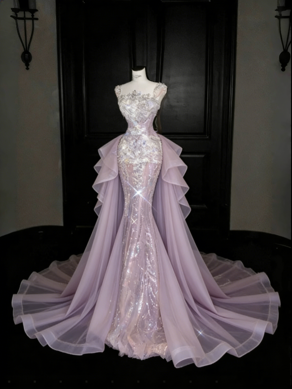 Gorgeous Pink Sequins Mermaid Beading Long Evening Dress Birthday Outfits, D803