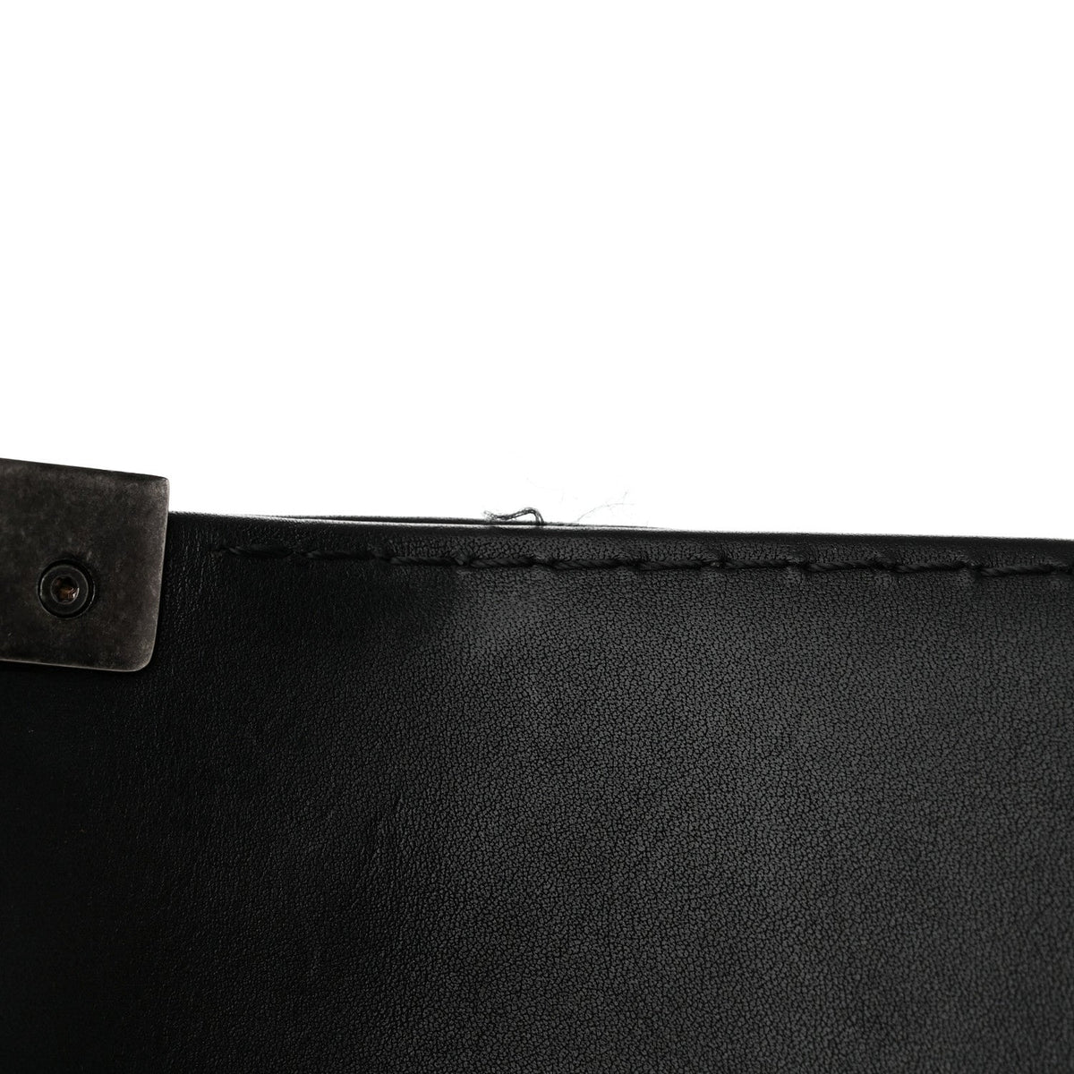 Calfskin Double Stitch Large Boy Flap Black