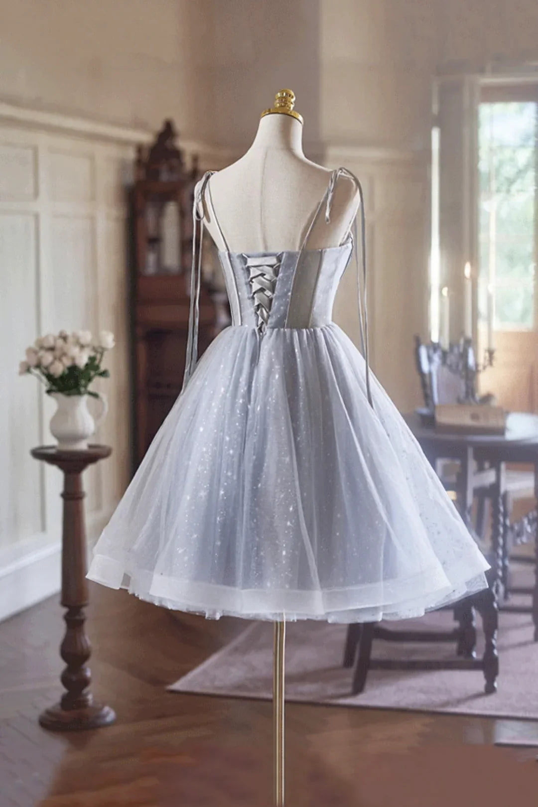 Lovely Homecoming Dress Spaghetti Straps Tulle Short Prom Dress Back to School Outfits Party Dress D6039
