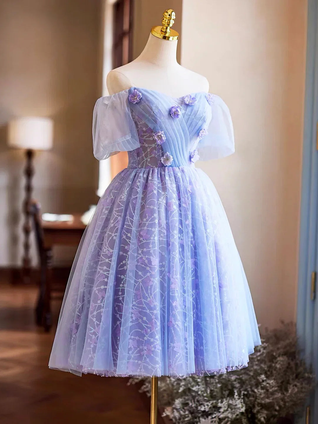 Beauty Homecoming Dress Off Shoulder Appliques Sequins Short Prom Dress Birthday Party Outfits Cocktail Dress D6030