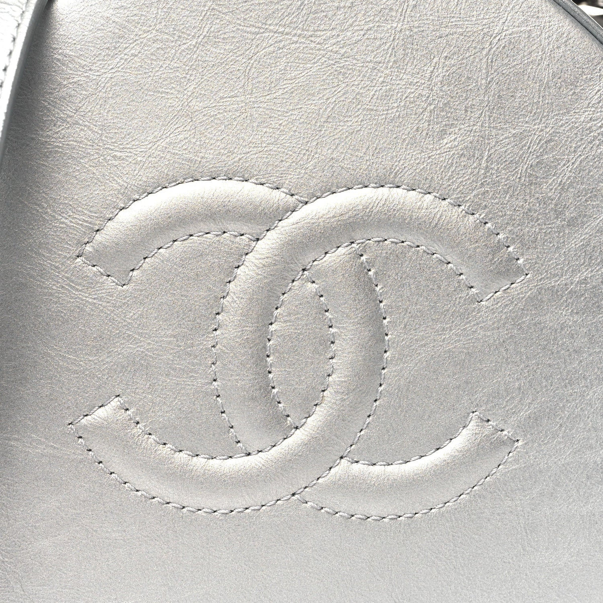 Metallic Glazed Calfskin Round As Earth Evening Bag Silver